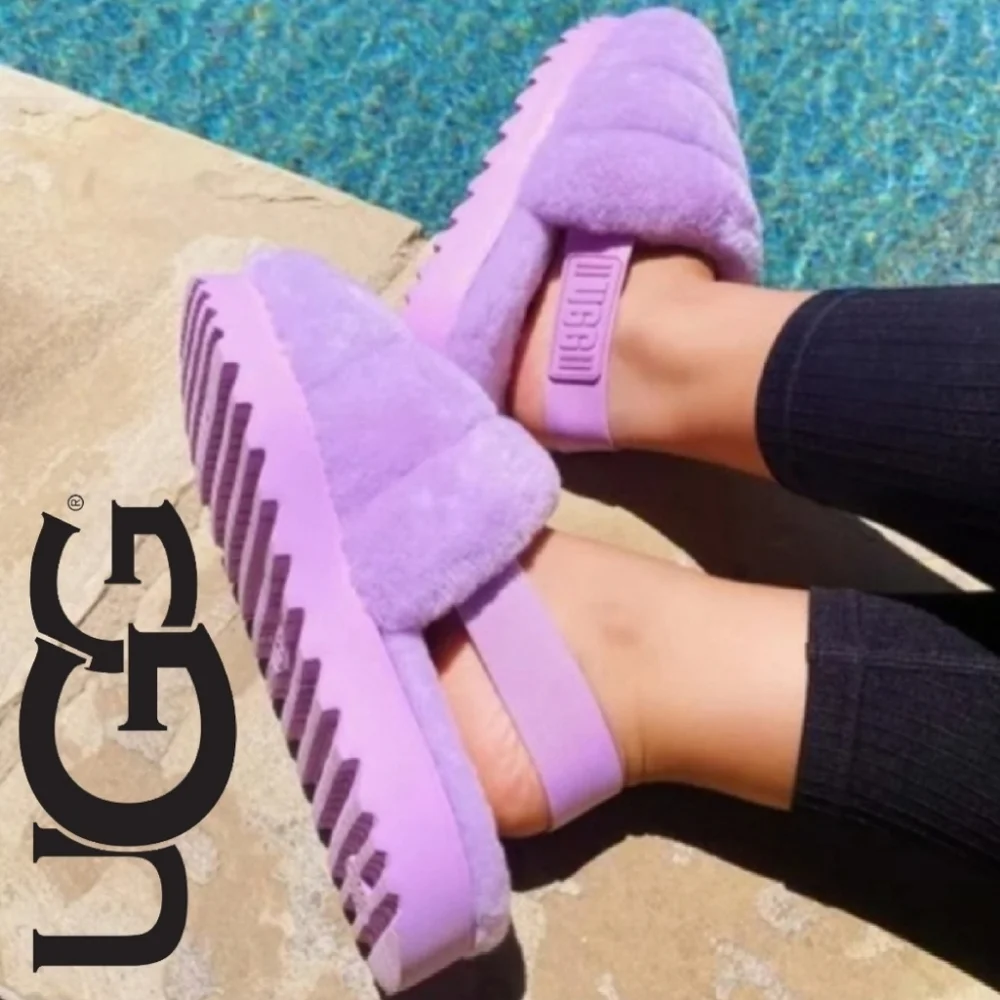 UGG Super Fluff Fur Slip-On Slingback Slipper Shoes